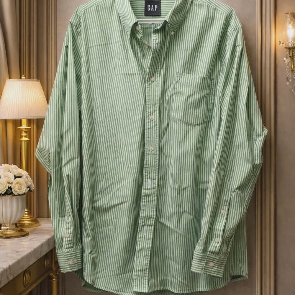 GAP Men's Casual Green Pinstripe Shirt
